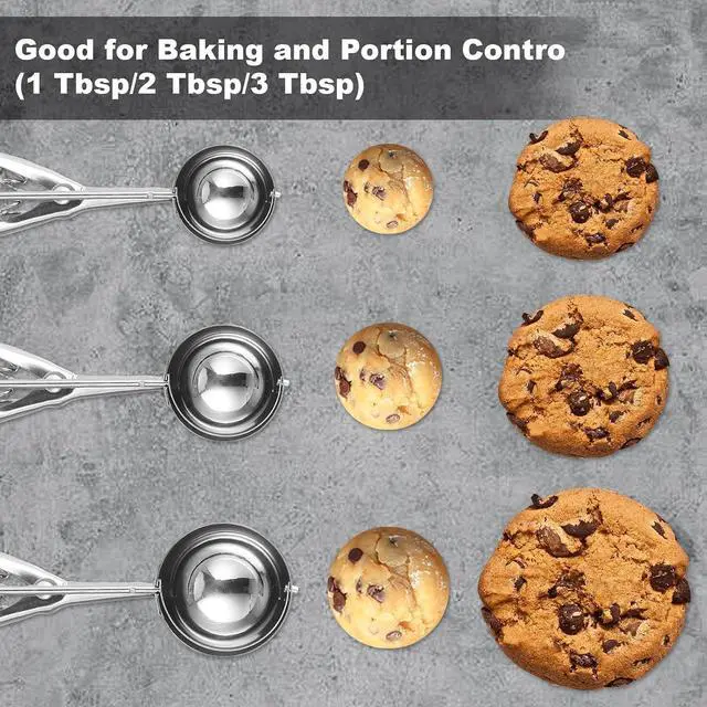 Alt view image 6 of 7 - Cookie Scoop,Set of 3 Cookie Dough Scoops for Baking 1 Tbsp,2 Tbsp,3 Tbsp,Stainless Steel Ice Cream Scooper with Trigger Release for Cupcake,Ice Cream,Muffin,Meatball,Melonball