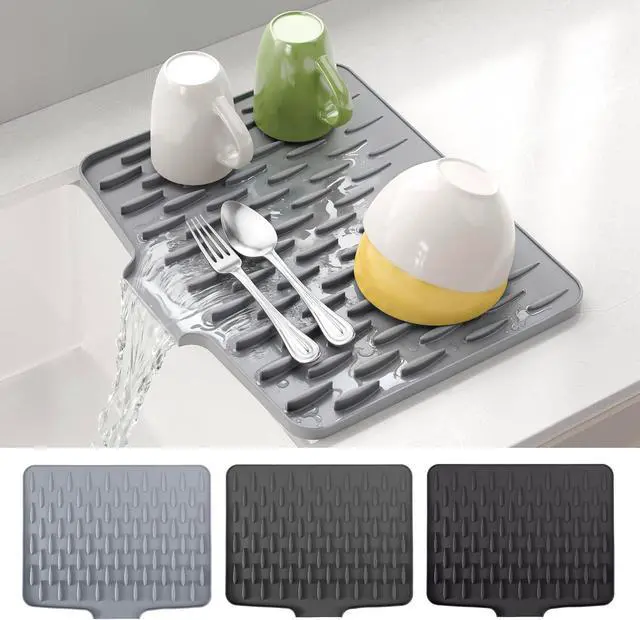 Main image of CHIKILLA Silicone Dish Drying Mat for Kitchen Counter, Fast Drainage Design for Vegetables Fruits, Heat Resistant, Non-Slip , Dishwasher Safe 15.7x13 inch Silk Gray