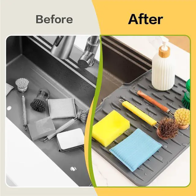 Alt view image 4 of 7 - CHIKILLA Silicone Dish Drying Mat for Kitchen Counter, Fast Drainage Design for Vegetables Fruits, Heat Resistant, Non-Slip , Dishwasher Safe 15.7x13 inch Silk Gray