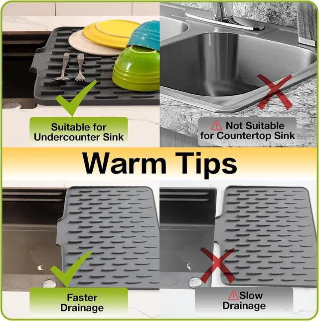 Alt view image 6 of 7 - CHIKILLA Silicone Dish Drying Mat for Kitchen Counter, Fast Drainage Design for Vegetables Fruits, Heat Resistant, Non-Slip , Dishwasher Safe 15.7x13 inch Silk Gray