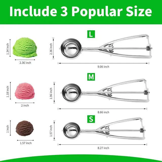Alt view image 2 of 7 - 3PCS Ice Cream Scoop,Premium cookie scoop set,Small/Medium/Large stainless steel Scoops,Professional Ice cream Scooper with Trigger Release for Baking, Cookie, Fruit and Ice Cream by AOULELA