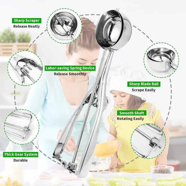 Alt view image 3 of 7 - 3PCS Ice Cream Scoop,Premium cookie scoop set,Small/Medium/Large stainless steel Scoops,Professional Ice cream Scooper with Trigger Release for Baking, Cookie, Fruit and Ice Cream by AOULELA