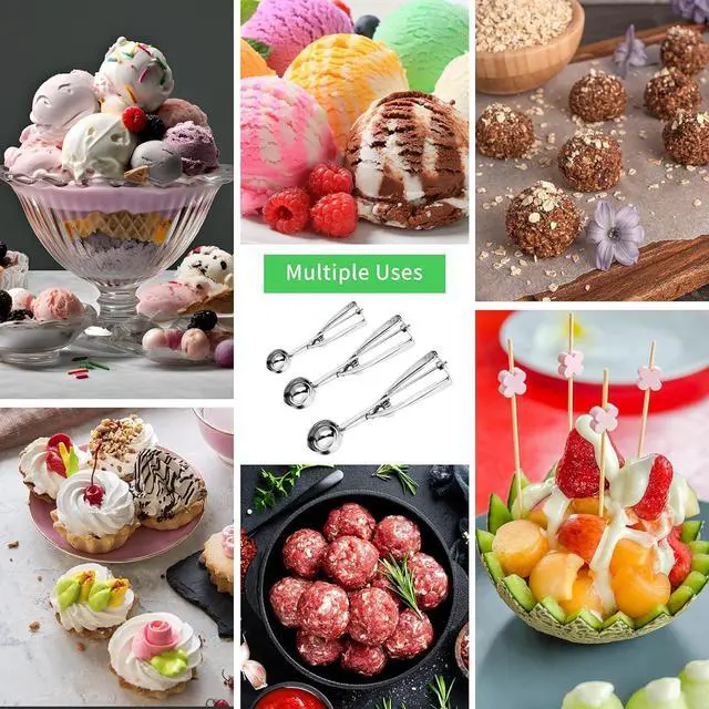Alt view image 5 of 7 - 3PCS Ice Cream Scoop,Premium cookie scoop set,Small/Medium/Large stainless steel Scoops,Professional Ice cream Scooper with Trigger Release for Baking, Cookie, Fruit and Ice Cream by AOULELA
