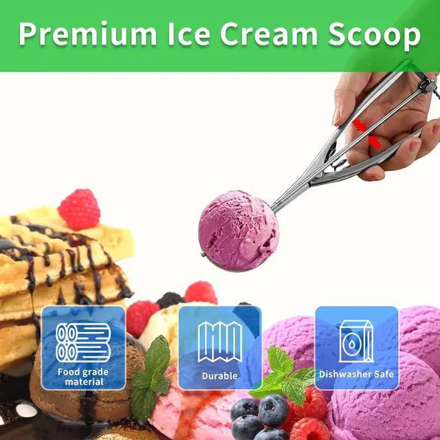 Alt view image 7 of 7 - 3PCS Ice Cream Scoop,Premium cookie scoop set,Small/Medium/Large stainless steel Scoops,Professional Ice cream Scooper with Trigger Release for Baking, Cookie, Fruit and Ice Cream by AOULELA