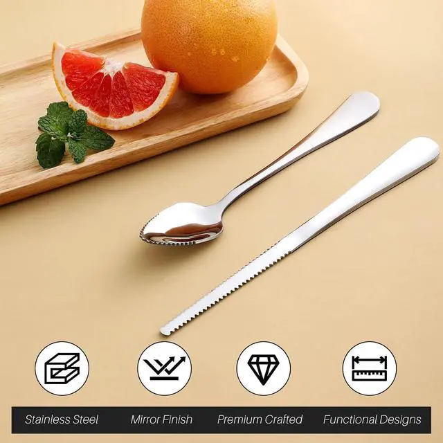 Alt view image 2 of 7 - Hiware 4-piece Grapefruit Spoons and Grapefruit Knife, 18/8 Stainless Steel