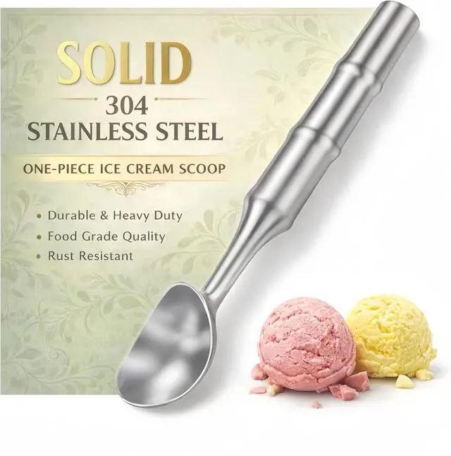 Main image of Stainless Steel Ice Cream Scoop, Heavy Duty Scooper, Silver