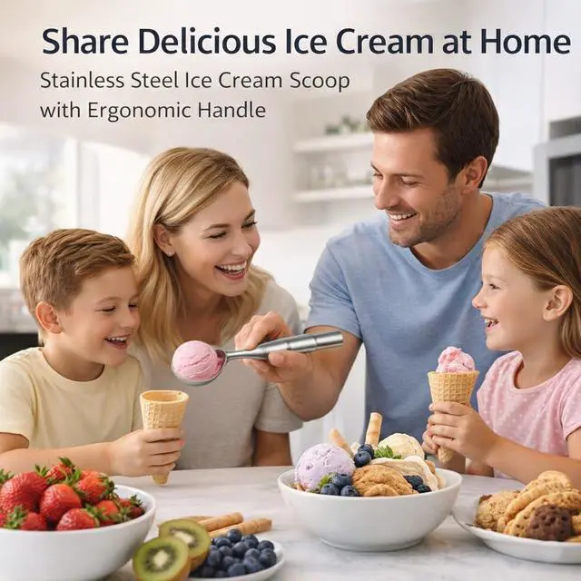 Alt view image 2 of 7 - Stainless Steel Ice Cream Scoop, Heavy Duty Scooper, Silver
