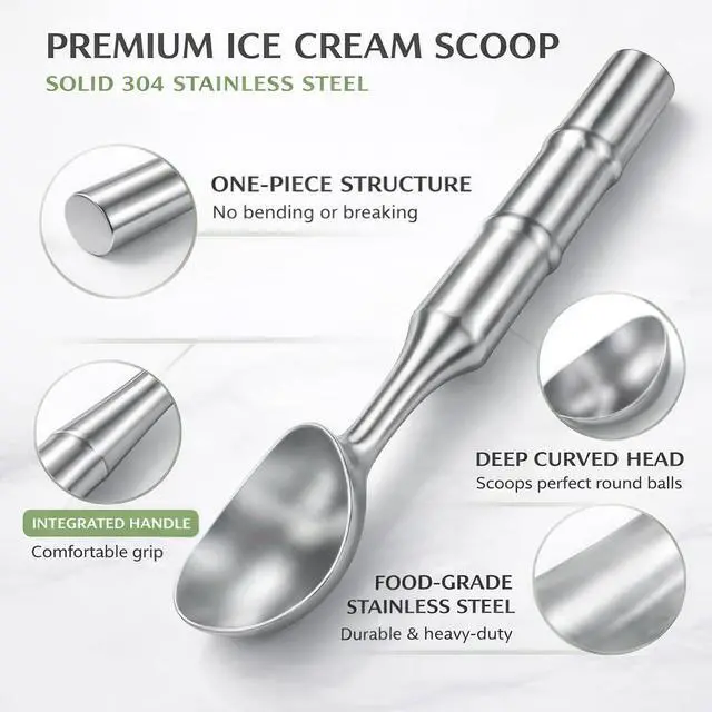 Alt view image 4 of 7 - Stainless Steel Ice Cream Scoop, Heavy Duty Scooper, Silver