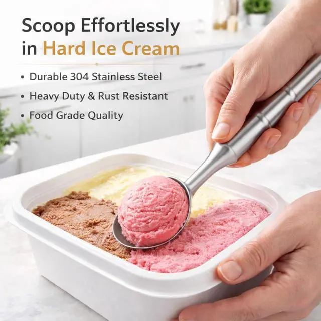 Alt view image 5 of 7 - Stainless Steel Ice Cream Scoop, Heavy Duty Scooper, Silver