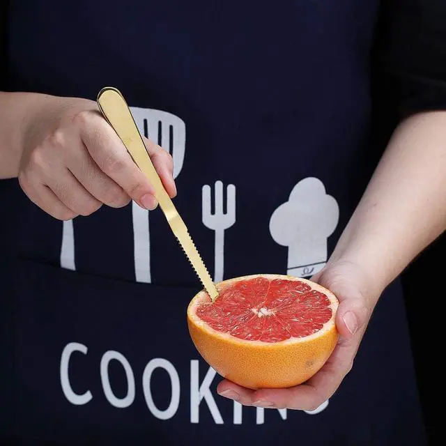 Alt view image 2 of 5 - Gold Grapefruit Spoons 3 Pieces Set, 2 Stainless Steel Grapefruit Spoon And 1 Grapefruit knife With Titanium Plating, Grapefruit Utensil Set, Serrated Edges Spoon pack of 3 (Gold)