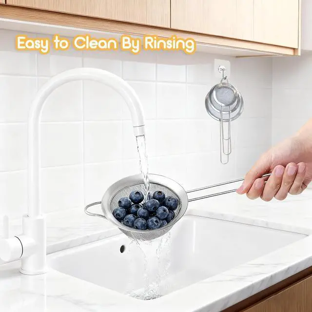 Alt view image 6 of 7 - 3Pcs Fine Mesh Strainer with Handle, Small Sifter Strainers Set, Stainless Steel Sieve Colander for Kitchen Baking Juice Quinoa Food Flour