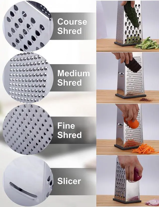 Alt view image 3 of 7 - Kaishun Cheese Grater, 4-Sided Box Grater for Cheese, Vegetable & Fruit