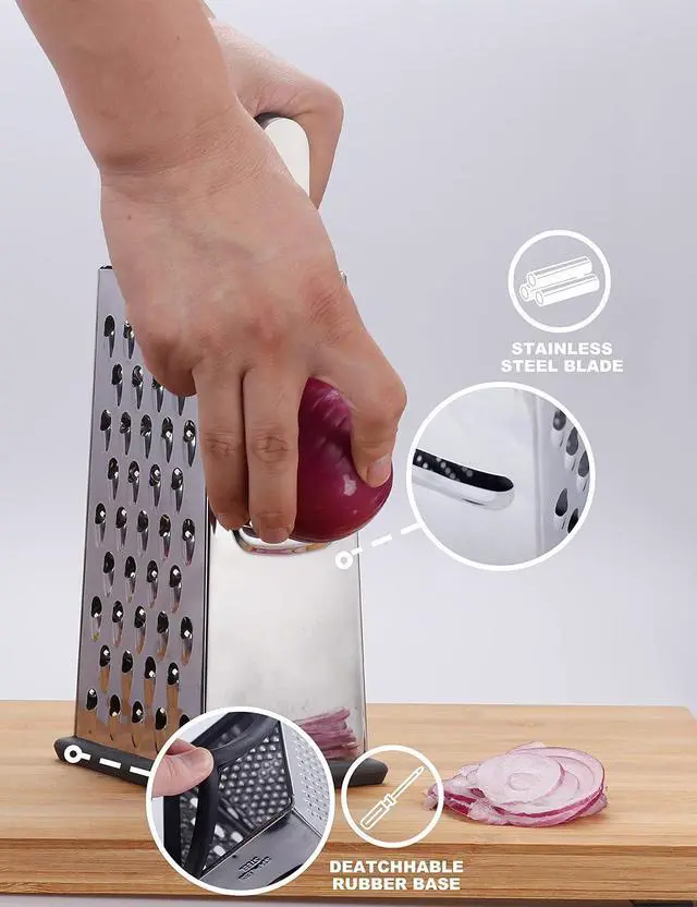 Alt view image 6 of 7 - Kaishun Cheese Grater, 4-Sided Box Grater for Cheese, Vegetable & Fruit
