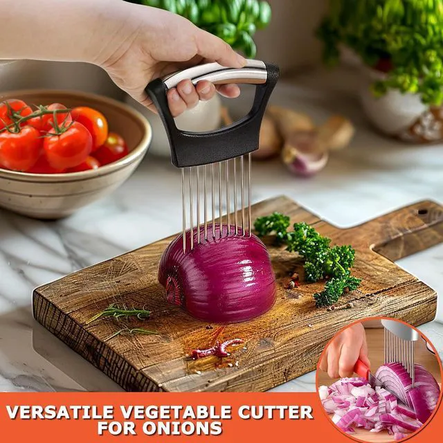 Alt view image 2 of 7 - Bench Scraper Dough Chopper Onion Holder for Slicing Slicer Onion Cutter with Protective Cover and Anti-Slip Handle Stainless Steel Chopper for Potato, Tomato, Avocados, Eggs, Vegetable, Onions