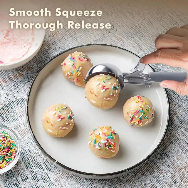 Alt view image 7 of 7 - JUNADAEL J 4 OZ Scoop, Large Ice Cream Scoop With Trigger, Disher, Size #8 (1/2 Cup) Cookie Scoop, Muffin Scoop, Cupcake Scoop, Gray Handle, For Cookie, Cupcake, Muffin, Ice Cream, Rice