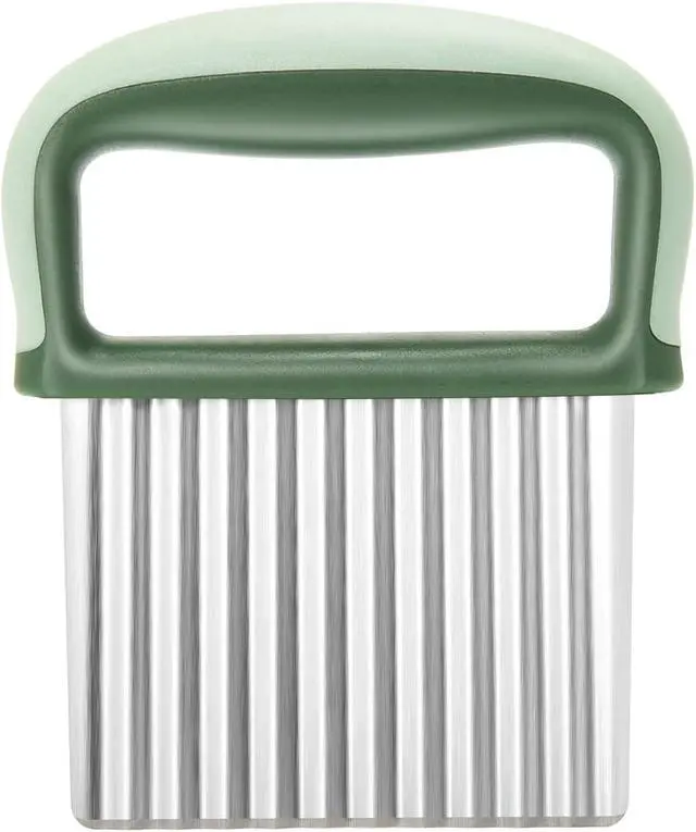 Alt view image 2 of 6 - Vegetable Chopper - Stainless Steel Blade Crinkle Cutter/Wavy Knife Veggies French Fry Slicer and Plastic Dough/Cake Scraper,2 piece (Green)
