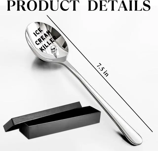 Alt view image 3 of 5 - Ice Cream Killer Engraved Stainless Steel Spoon, Funny Ice Cream Coffee Spoon, Peanut Butter Spoon Ice Cream Shovel for Women Men Boys Girls Ice Cream Lover Birthdays Graduation Christmas Gift