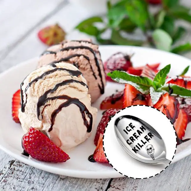 Alt view image 4 of 5 - Ice Cream Killer Engraved Stainless Steel Spoon, Funny Ice Cream Coffee Spoon, Peanut Butter Spoon Ice Cream Shovel for Women Men Boys Girls Ice Cream Lover Birthdays Graduation Christmas Gift