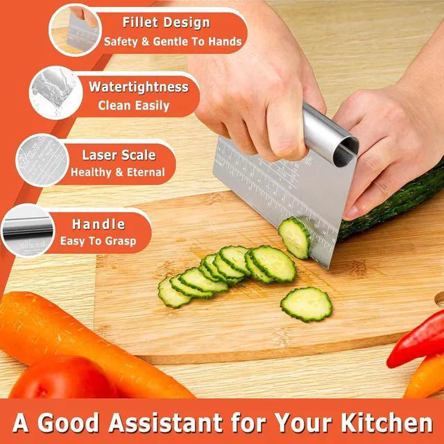 Alt view image 6 of 7 - Bench Scraper Dough Chopper Onion Holder for Slicing Slicer Onion Cutter with Protective Cover and Anti-Slip Handle Stainless Steel Chopper for Potato, Tomato, Avocados, Eggs, Vegetable, Onions