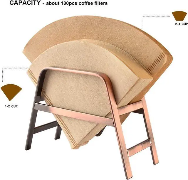 Alt view image 4 of 7 - CAFEMASY Retro Copper Coffee Filter Paper Holder Rack Stand for Home Kitchen Cafe Bar Cone Coffee Filters Storage
