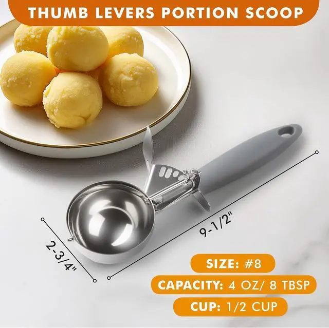 Alt view image 2 of 7 - JUNADAEL J 4 OZ Scoop, Large Ice Cream Scoop With Trigger, Disher, Size #8 (1/2 Cup) Cookie Scoop, Muffin Scoop, Cupcake Scoop, Gray Handle, For Cookie, Cupcake, Muffin, Ice Cream, Rice