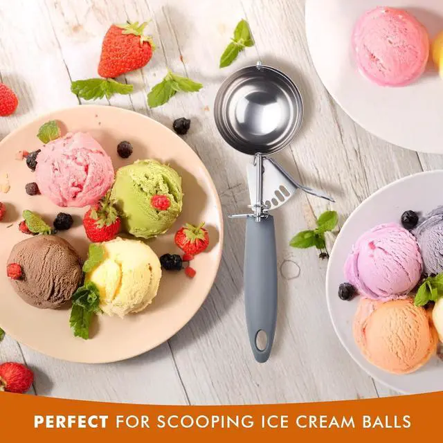 Alt view image 6 of 7 - JUNADAEL J 4 OZ Scoop, Large Ice Cream Scoop With Trigger, Disher, Size #8 (1/2 Cup) Cookie Scoop, Muffin Scoop, Cupcake Scoop, Gray Handle, For Cookie, Cupcake, Muffin, Ice Cream, Rice