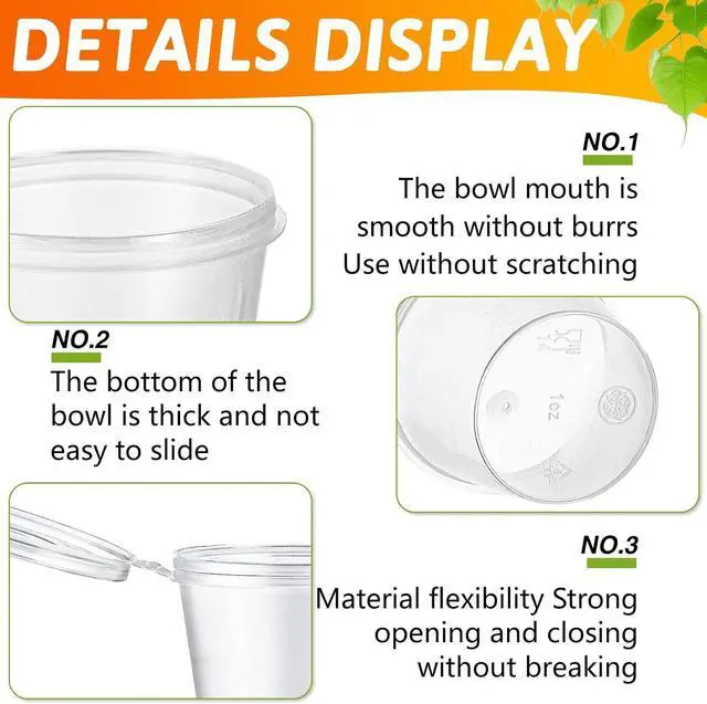 Alt view image 3 of 7 - Lounsweer 60 Pack Plastic Condiment Souffle Containers with Attached Lids 1 oz, Mini Sauce Cups Jelly Leak Proof Portion Small Disposable Souffle Cups with Lids for Salad Dressing Sauces