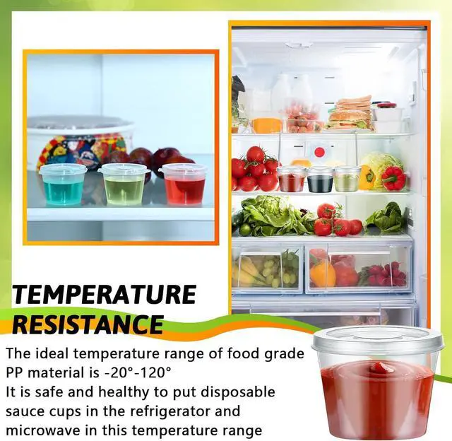 Alt view image 6 of 7 - Lounsweer 60 Pack Plastic Condiment Souffle Containers with Attached Lids 1 oz, Mini Sauce Cups Jelly Leak Proof Portion Small Disposable Souffle Cups with Lids for Salad Dressing Sauces