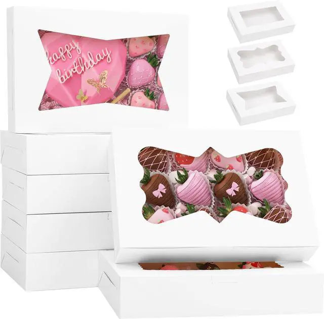 Main image of TOMNK 7pcs Cookie Boxes with 3 Style Window,12x8x2.5 In White Treat Boxes