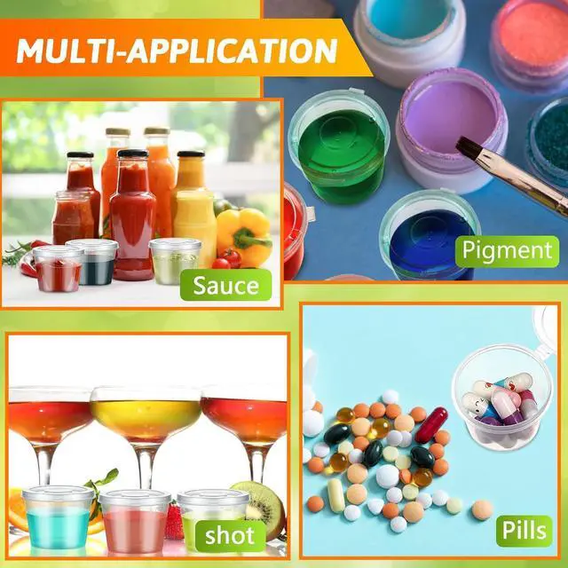 Alt view image 7 of 7 - Lounsweer 60 Pack Plastic Condiment Souffle Containers with Attached Lids 1 oz, Mini Sauce Cups Jelly Leak Proof Portion Small Disposable Souffle Cups with Lids for Salad Dressing Sauces