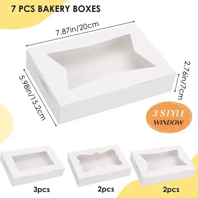 Alt view image 2 of 7 - TOMNK 7pcs Cookie Boxes with 3 Style Window,12x8x2.5 In White Treat Boxes
