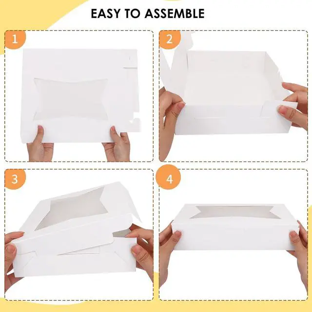 Alt view image 3 of 7 - TOMNK 7pcs Cookie Boxes with 3 Style Window,12x8x2.5 In White Treat Boxes