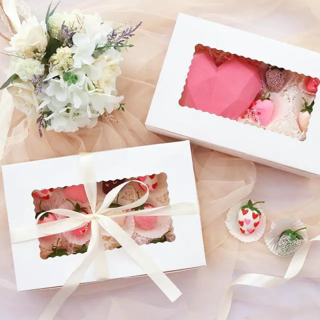 Alt view image 5 of 7 - TOMNK 7pcs Cookie Boxes with 3 Style Window,12x8x2.5 In White Treat Boxes