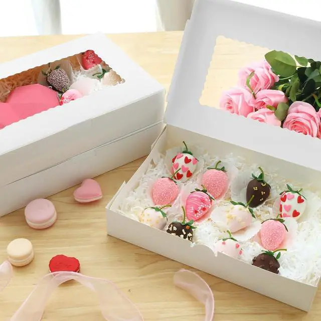 Alt view image 6 of 7 - TOMNK 7pcs Cookie Boxes with 3 Style Window,12x8x2.5 In White Treat Boxes