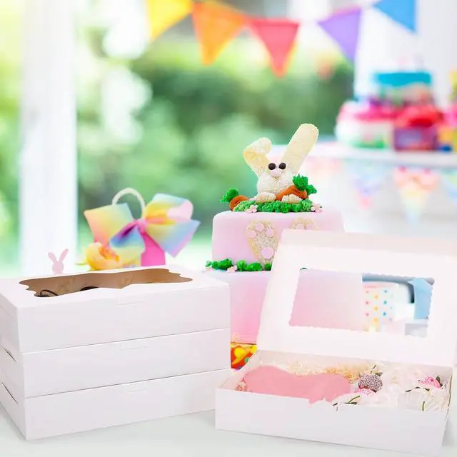 Alt view image 7 of 7 - TOMNK 7pcs Cookie Boxes with 3 Style Window,12x8x2.5 In White Treat Boxes