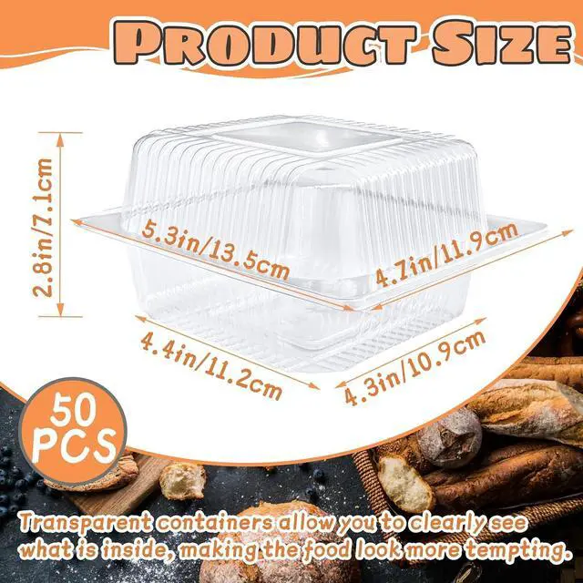 Alt view image 2 of 7 - Jizvxe 50 Pcs Clear Plastic Take Out Containers,Clear Plastic Square Hinged Food Container with Lids,Disposable Clamshell Dessert Containers for Salad,Pasta,Hamburger(5.3 x 4.7 x 2.8 in)