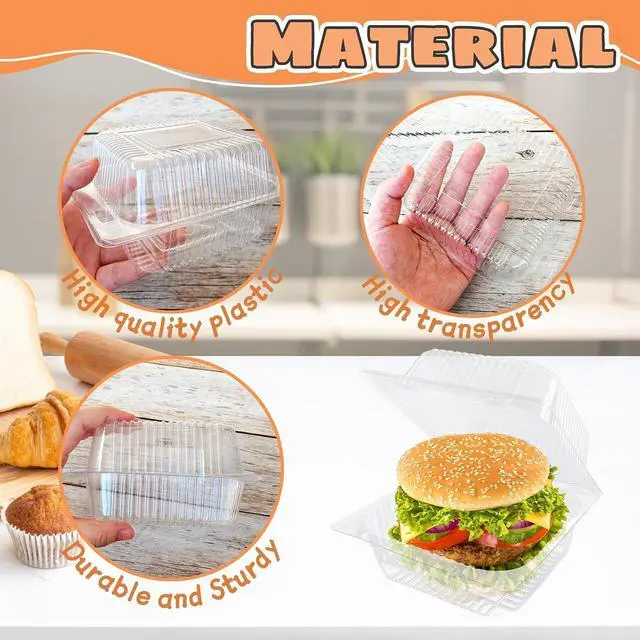 Alt view image 3 of 7 - Jizvxe 50 Pcs Clear Plastic Take Out Containers,Clear Plastic Square Hinged Food Container with Lids,Disposable Clamshell Dessert Containers for Salad,Pasta,Hamburger(5.3 x 4.7 x 2.8 in)
