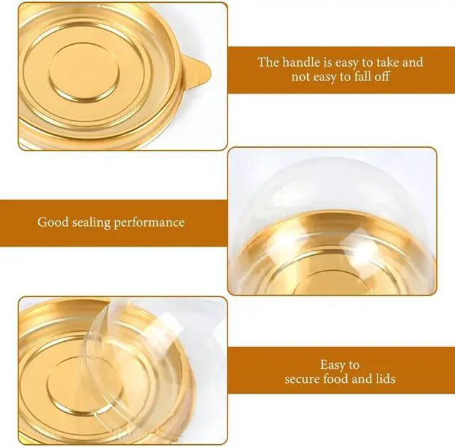 Alt view image 4 of 7 - 50Pcs Clear Plastic Mini Cake Box with Dome Lids, Mini Muffin Container Box Mooncake Dome Box Pastry Baking Packaging Boxes Wedding Birthday Gifts Supplies (Gold Base)