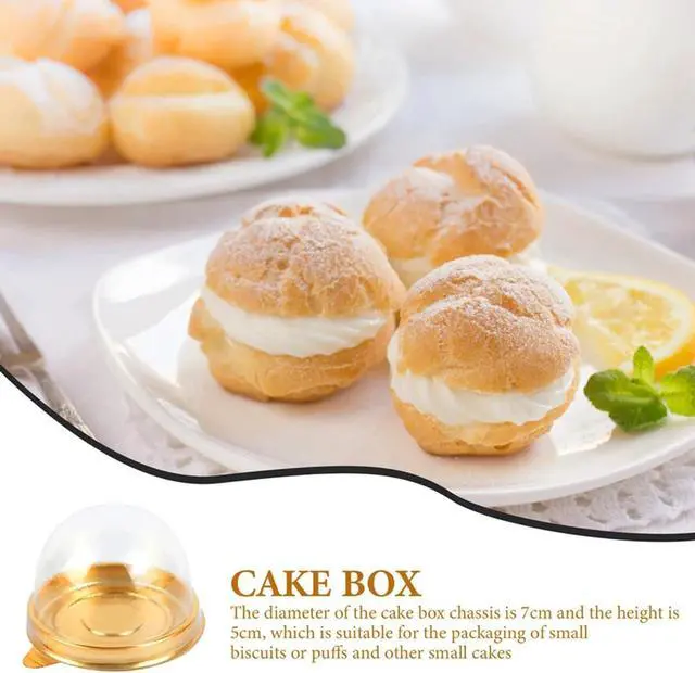 Alt view image 6 of 7 - 50Pcs Clear Plastic Mini Cake Box with Dome Lids, Mini Muffin Container Box Mooncake Dome Box Pastry Baking Packaging Boxes Wedding Birthday Gifts Supplies (Gold Base)