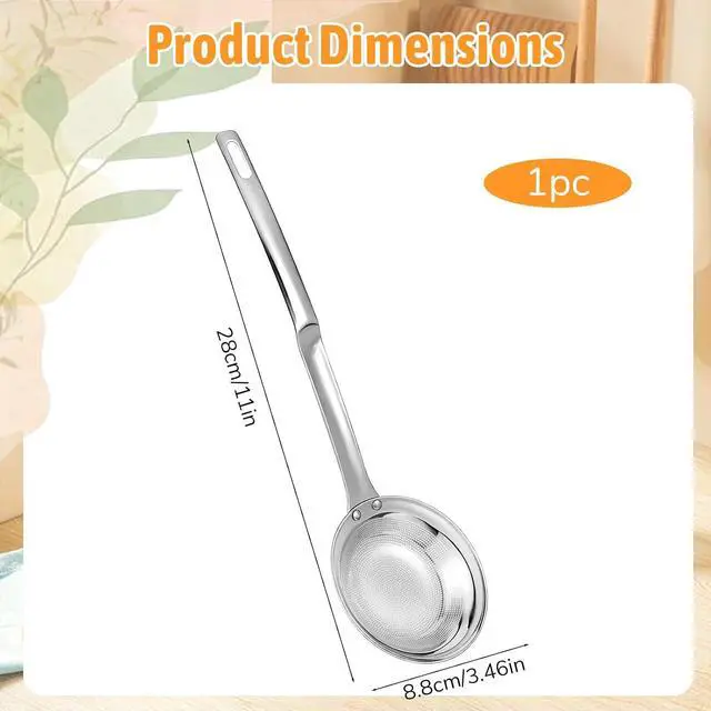 Alt view image 2 of 7 - Fine Mesh Stainless Steel Colander Flat Hot Pot Fat Skimmer Fine Mesh Strainer Slotted Spoons with Handle Sieve Fines Meshes Colander Spoon Strainer for Kitchen Baking Oil Filter Kitchen Gadgets