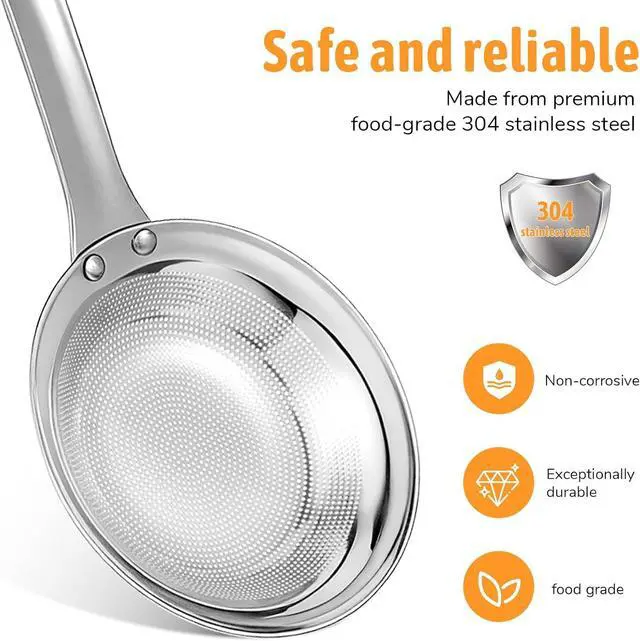 Alt view image 4 of 7 - Fine Mesh Stainless Steel Colander Flat Hot Pot Fat Skimmer Fine Mesh Strainer Slotted Spoons with Handle Sieve Fines Meshes Colander Spoon Strainer for Kitchen Baking Oil Filter Kitchen Gadgets