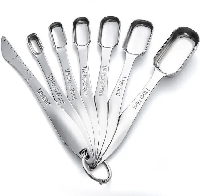 Main image of Rainspire Heavy Duty Measuring Spoons Set Stainless Steel, Metal Measuring Cups and Spoons Set for Dry or Liquid, Fits in Spice Jar, Home Gadgets Kitchen Gadgets, Set of 7 Including Leveler