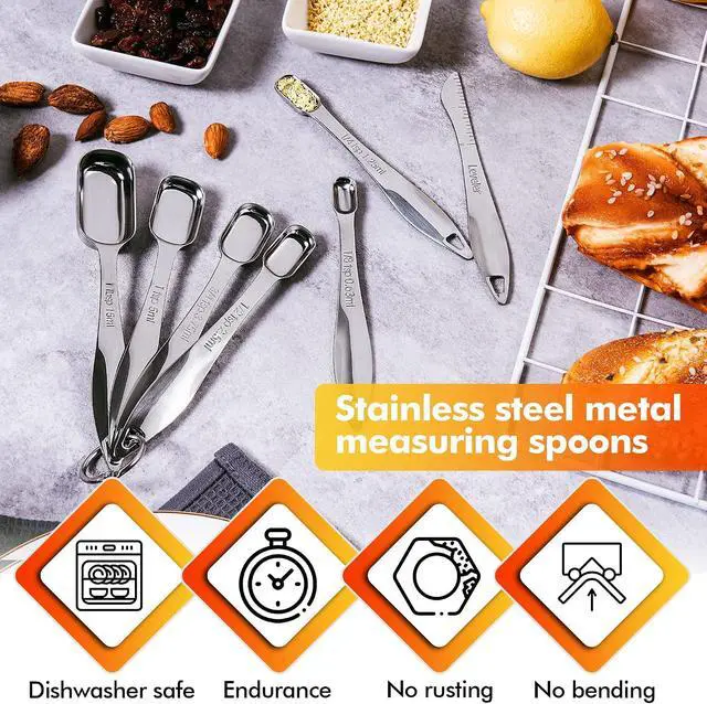 Alt view image 2 of 7 - Rainspire Heavy Duty Measuring Spoons Set Stainless Steel, Metal Measuring Cups and Spoons Set for Dry or Liquid, Fits in Spice Jar, Home Gadgets Kitchen Gadgets, Set of 7 Including Leveler