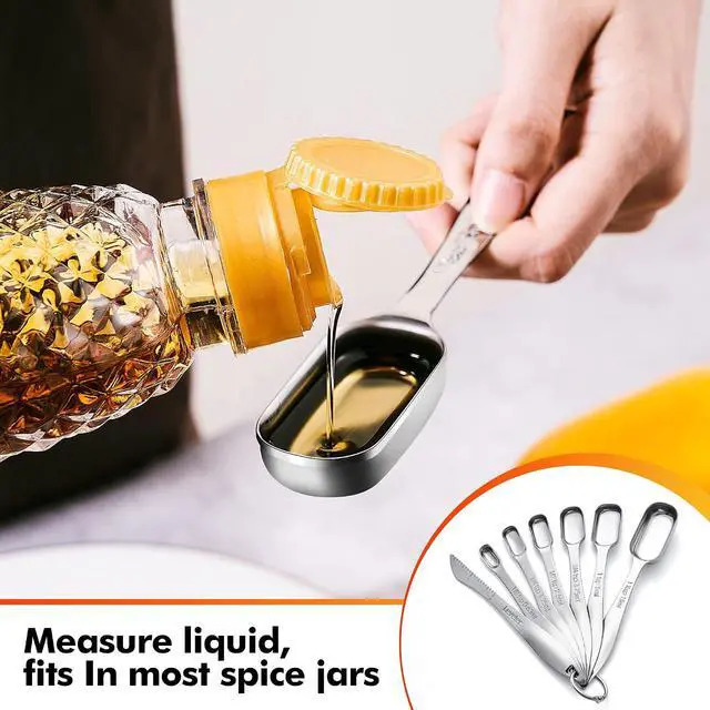 Alt view image 4 of 7 - Rainspire Heavy Duty Measuring Spoons Set Stainless Steel, Metal Measuring Cups and Spoons Set for Dry or Liquid, Fits in Spice Jar, Home Gadgets Kitchen Gadgets, Set of 7 Including Leveler