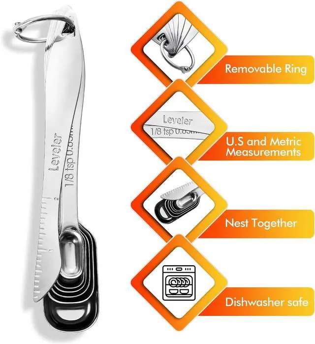 Alt view image 5 of 7 - Rainspire Heavy Duty Measuring Spoons Set Stainless Steel, Metal Measuring Cups and Spoons Set for Dry or Liquid, Fits in Spice Jar, Home Gadgets Kitchen Gadgets, Set of 7 Including Leveler