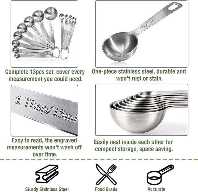 Alt view image 5 of 7 - 13 Pcs Measuring Spoons Tablespoon Teaspoon, Heavy Duty Metal 430