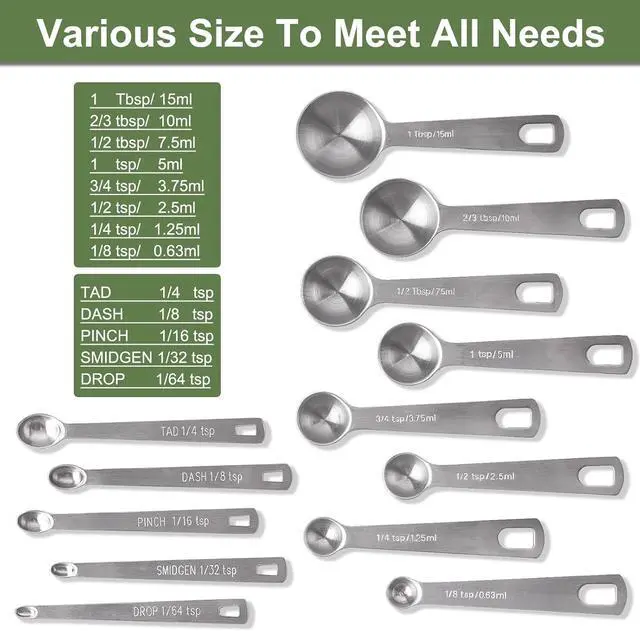 Alt view image 7 of 7 - 13 Pcs Measuring Spoons Tablespoon Teaspoon, Heavy Duty Metal 430