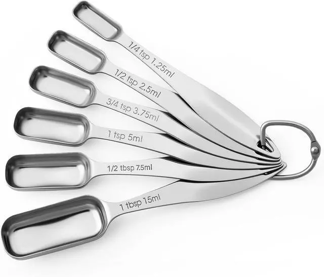 Main image of FANGSUN Stainless Steel Measuring Spoons Set of 6, Narrow Design