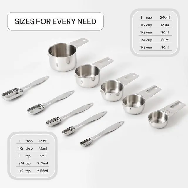 Alt view image 5 of 7 - FANGSUN Stainless Steel Measuring Cups and Spoons Set of 10