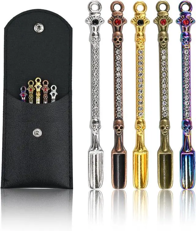 Main image of 5 PC Mini Metal Shovel Spoons,Tiny Spoon for Spice with PU Pouc (Skeleton)